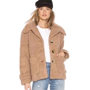 Free People Womens Teddy Bear/Sherpa   Jacket Carmel Color Size XS